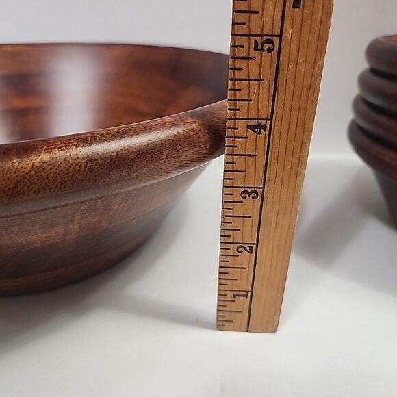 Large Wooden Salad Bowl w/4 Serving Bowls - Picture 5 of 13